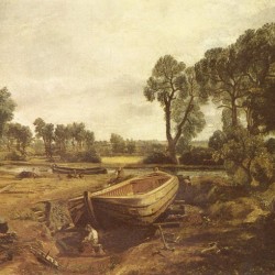 Landscape with a boat and a tree